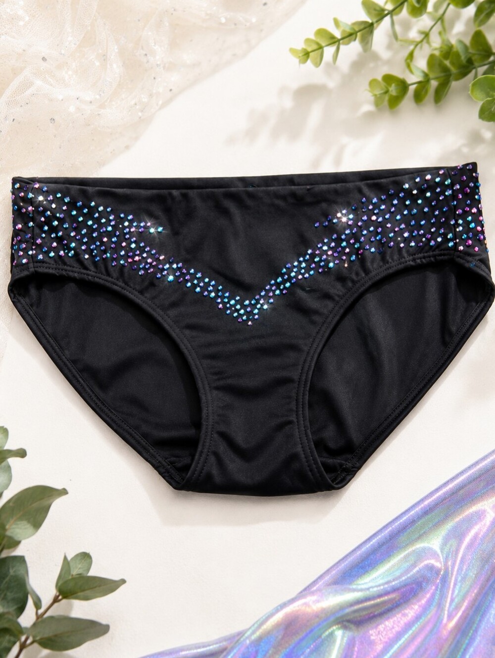 HROINE Youth M Black AB Rhinestone Dance Briefs Competition Costume